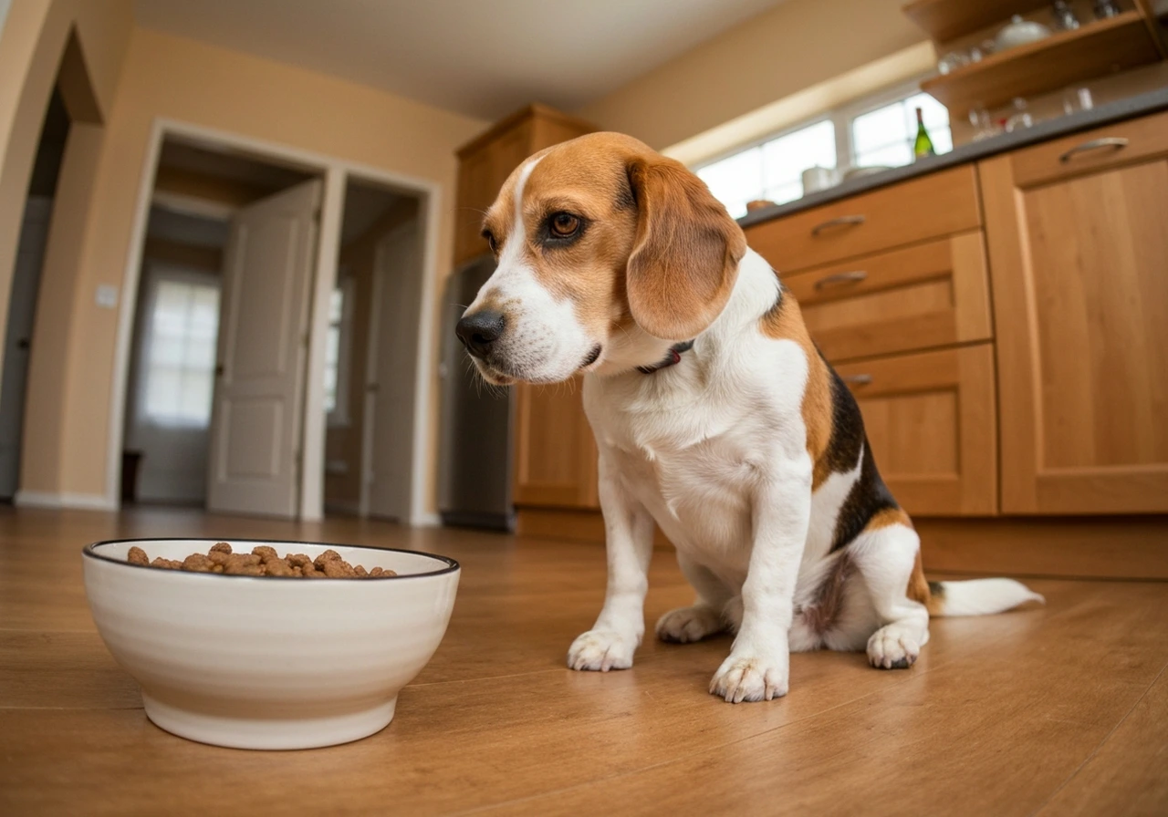 Beagle at feeding time