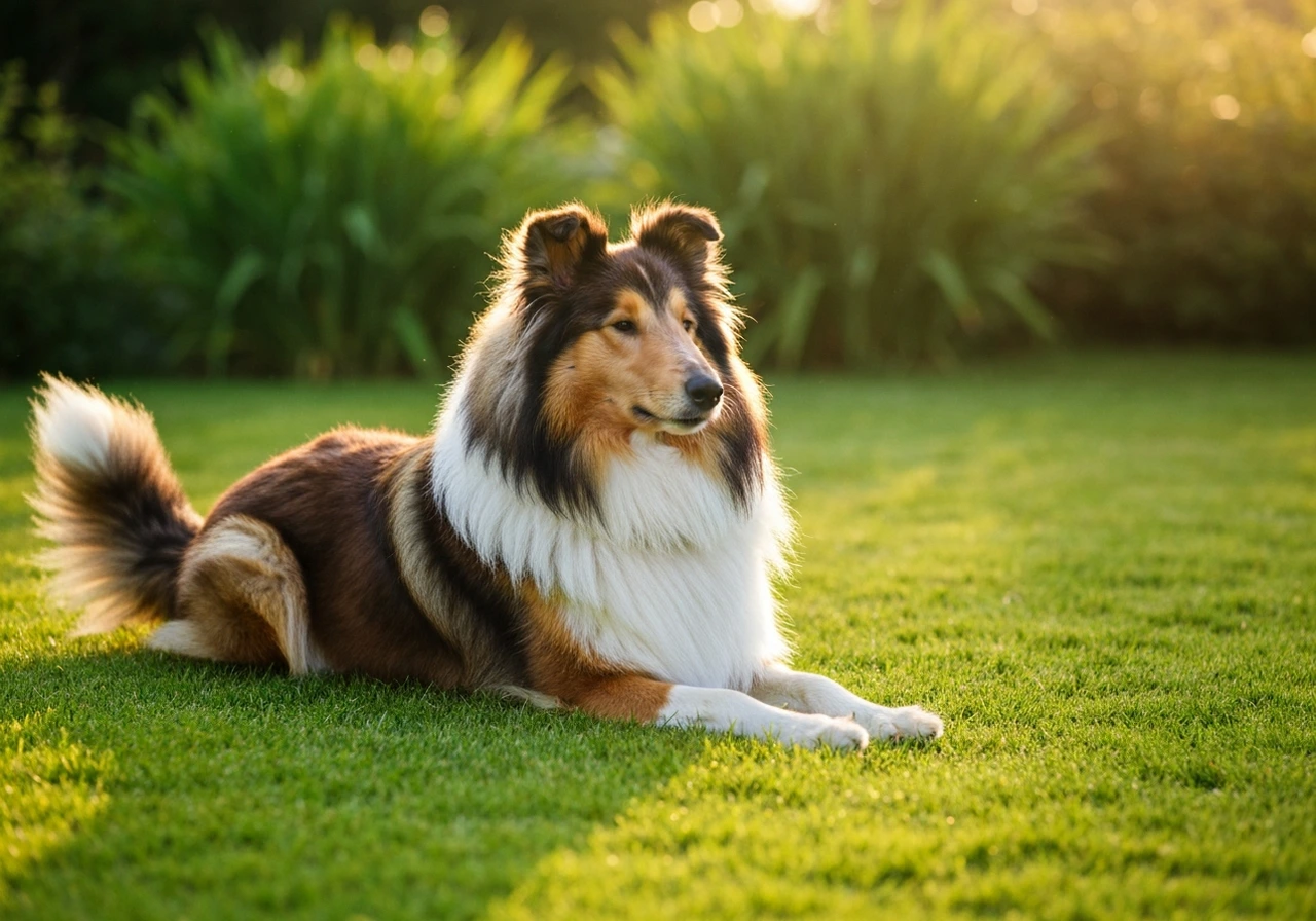 Senior Collie lying peacefully in a warm spot