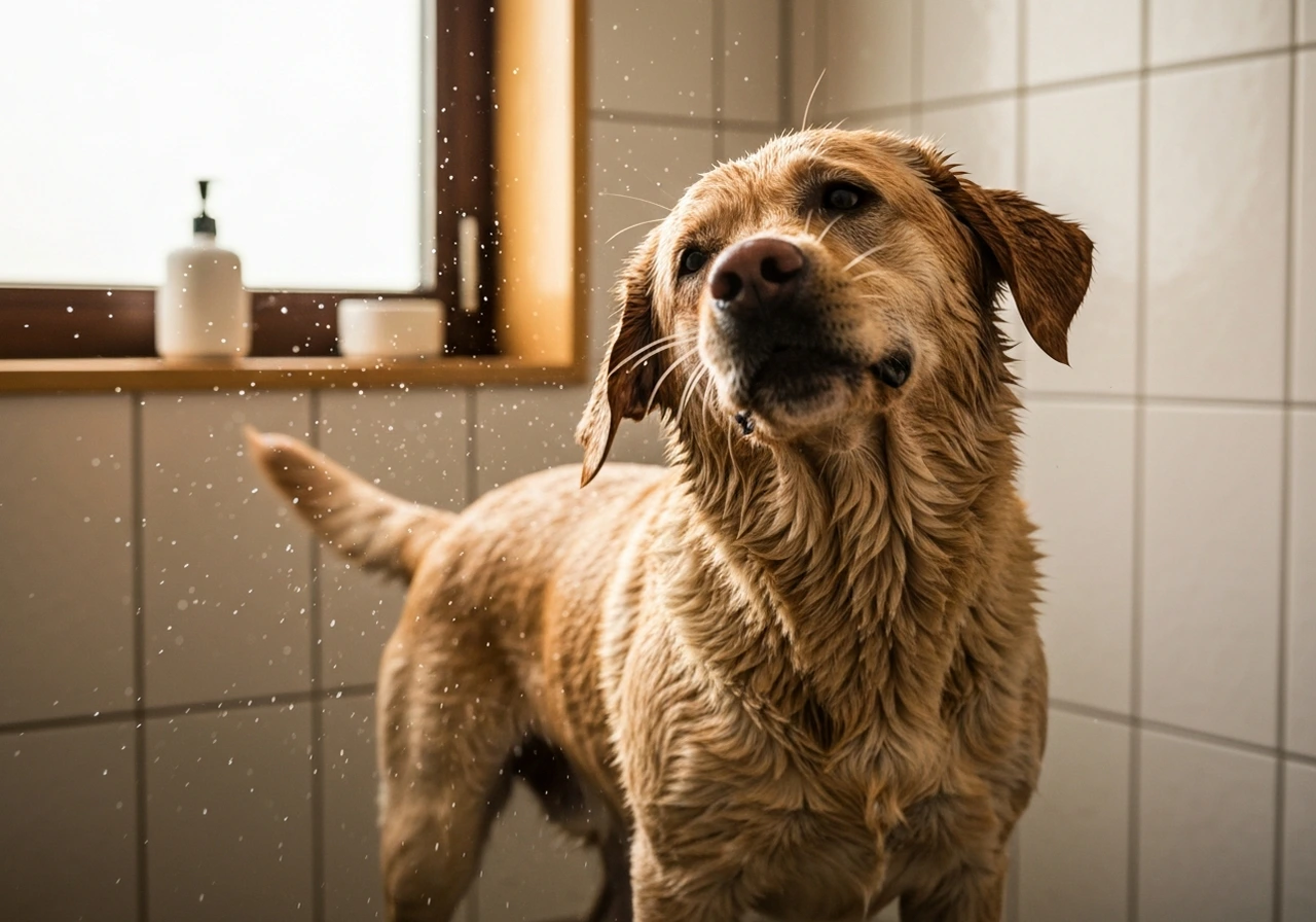 Senior Labrador mix resting after finding a new home